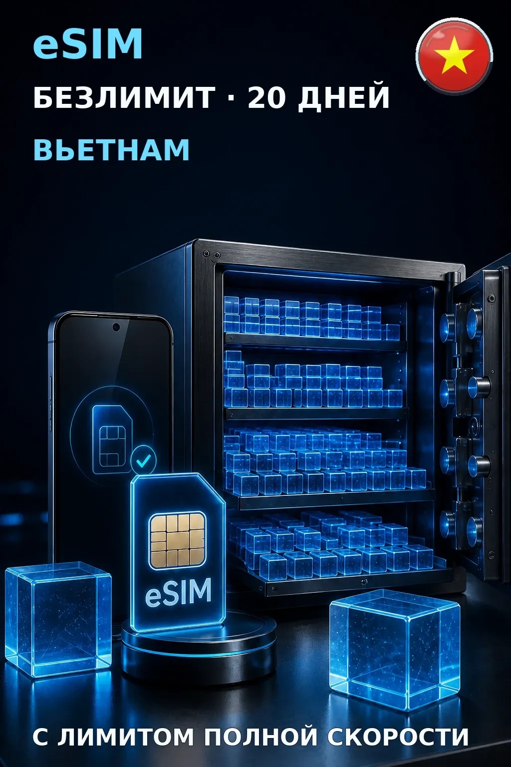 eSIM Вьетнам — БЕЗЛИМИТ, 20 дней — интернет