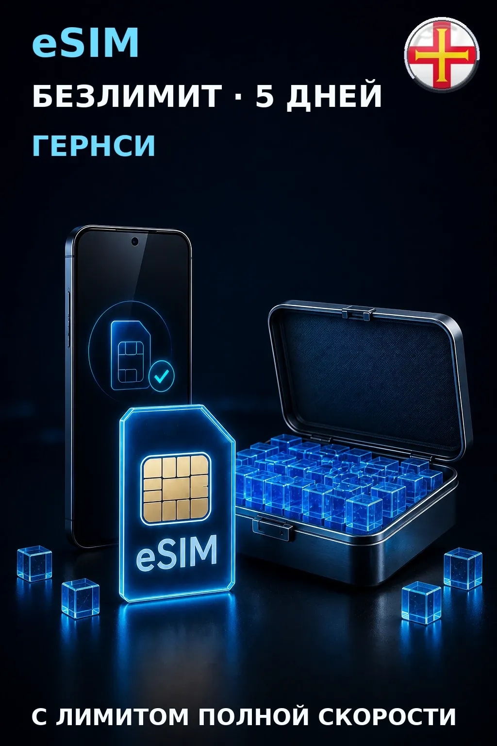 eSIM Гернси — БЕЗЛИМИТ, 5 дней — интернет