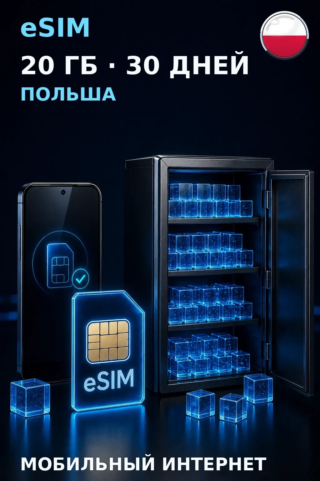 eSIM Польша — 20 ГБ, 30 дней — интернет